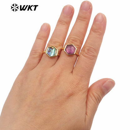 WT-R468 Newest Fashion Trendy Ring 18k Real Gold Plated Round Star Stone Anniversary Women Ring Hot INS Stone Ring