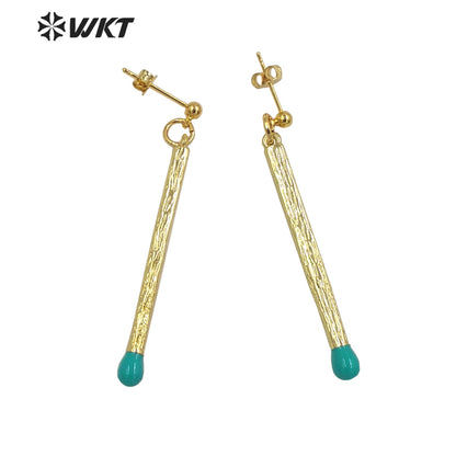 WT-E686 Fashion Simple Long Stick Sexy Earrings Candy Color 18k Real Gold Plated Straight Dangle Pendant Earrings for Party