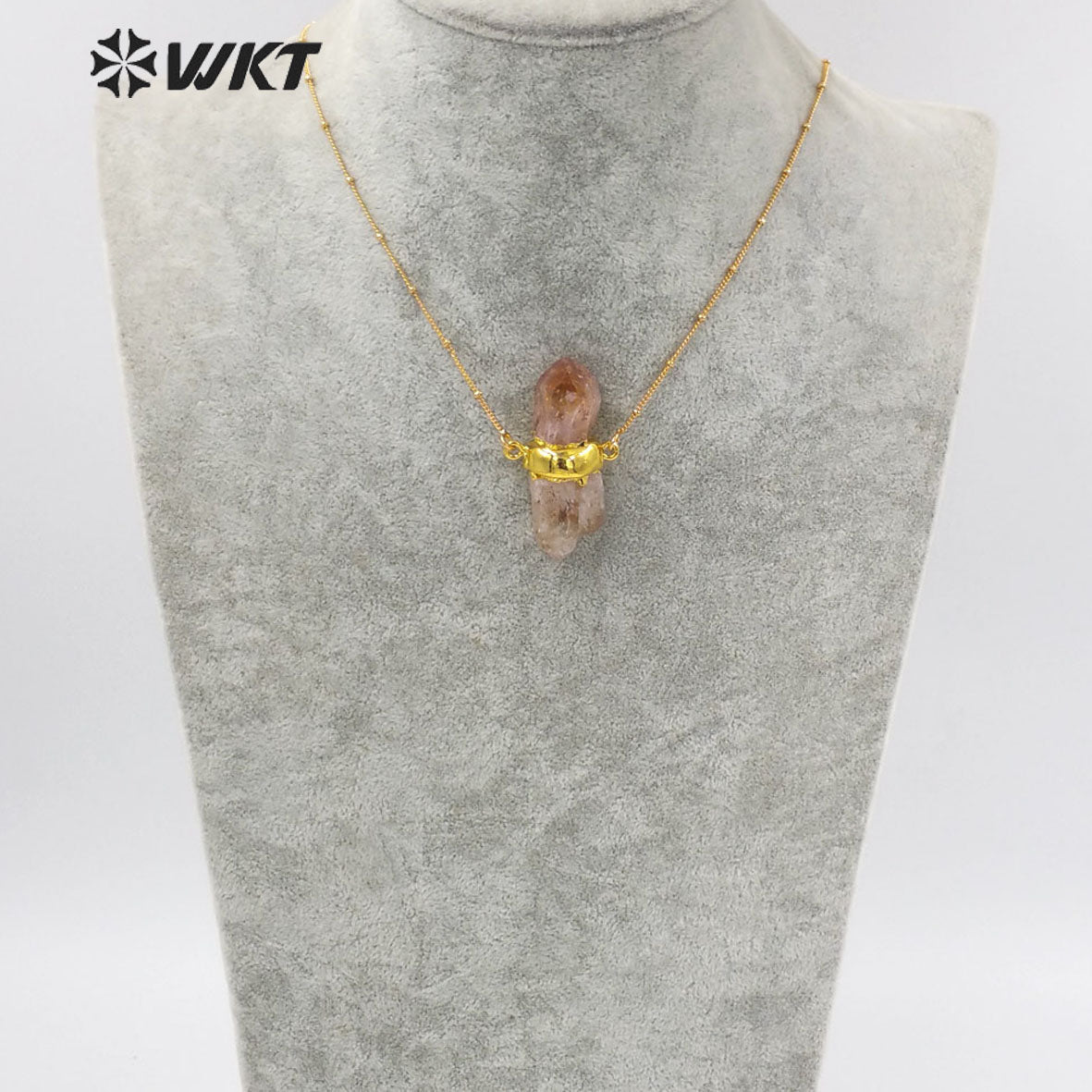 WT-N1290 Wholesale Healing Spirit Yellow Citrine Quartz Stone Necklace 18inch Long Stellite Beads Chain Citrine Pendant Necklace