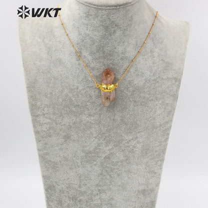 WT-N1290 Wholesale Healing Spirit Yellow Citrine Quartz Stone Necklace 18inch Long Stellite Beads Chain Citrine Pendant Necklace
