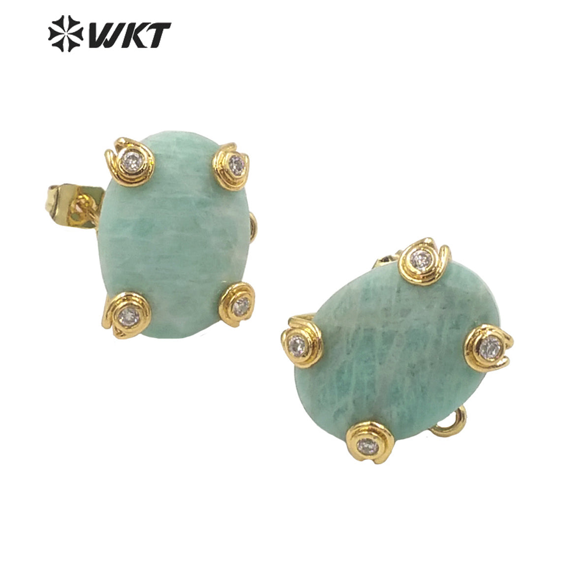 WT-E658 WKT 2022 New Trend Jewelry Natural Stone Cubic Zircon Prong Setting Women Jewelry Finding Earrings Wiht Hook Hanging
