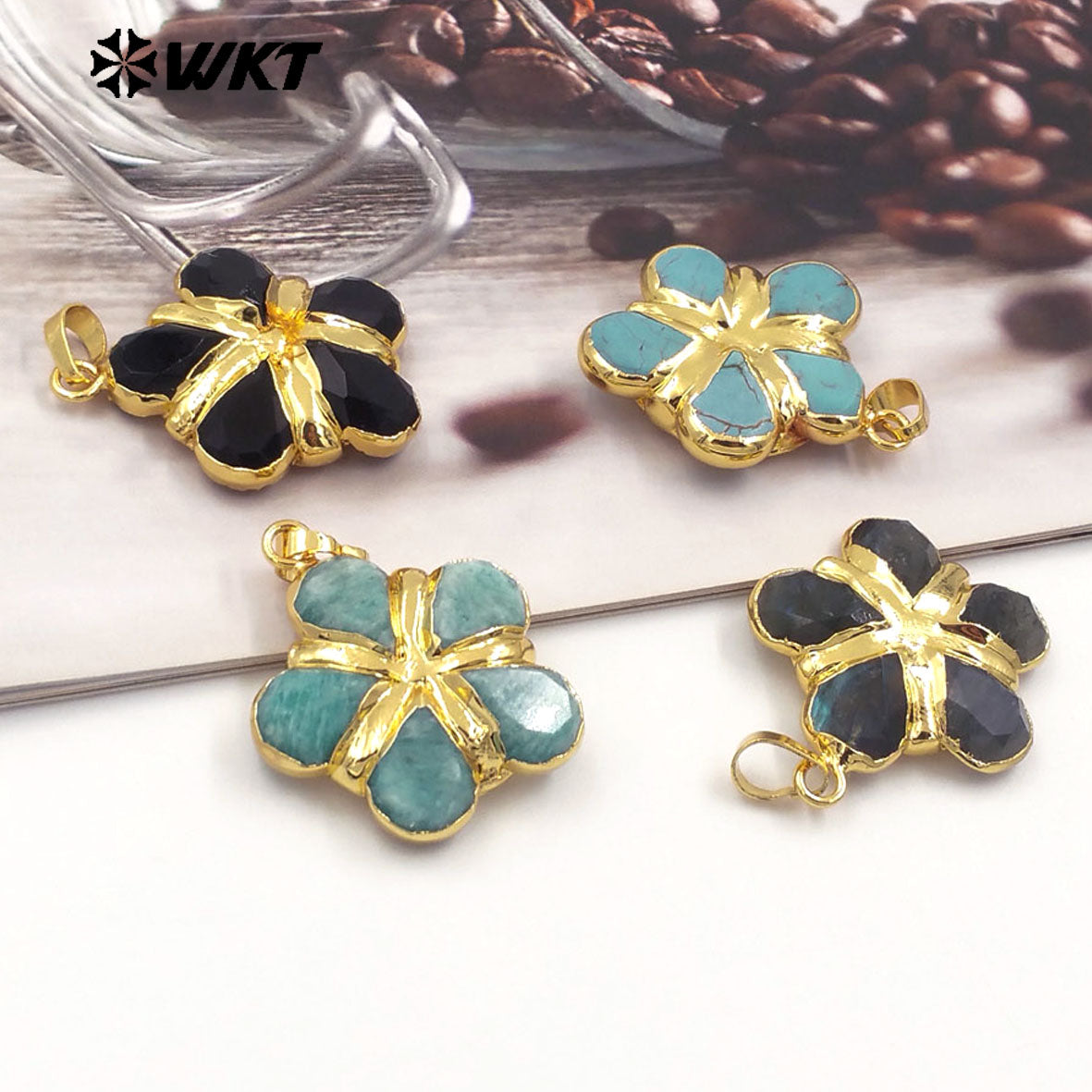 WT-P1966 Wholesale Unique Charming Teardrop Stone Assemble As Flower Pendants in 18K Real Gold Plated for Necklace Jewelry
