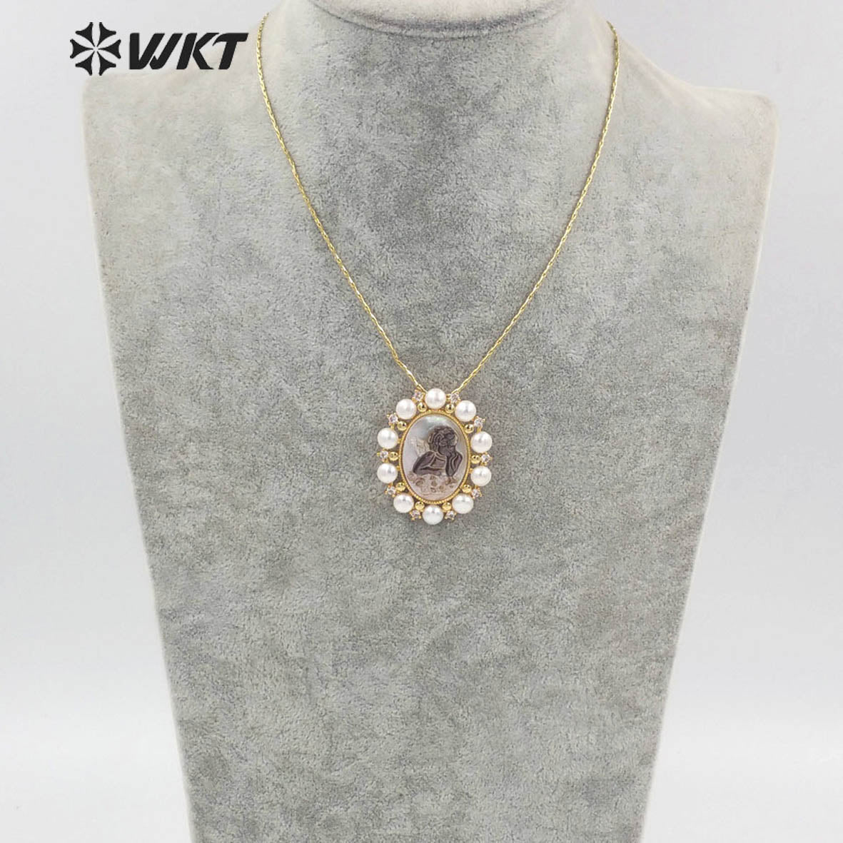 WT-JN165 WKT Attractive Angel White Shell and Pearl Nice Party Jewelry Necklace for Women Fashion Retro Necklace