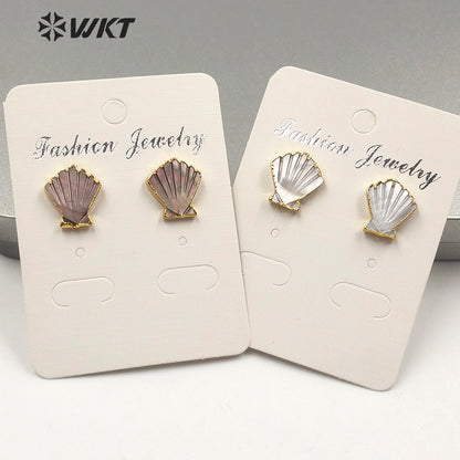 WT-E603 New Exclusive Design Fashion Gold Trim Sector Shell Studs Boho Style Charm Jewelry Natural Shell Studs