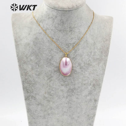 WT-JN229 Newest Summer Design High Polish Brightly Flash Natural MOP Necklace Women Oval Mabe Jewelry Pendant Necklace