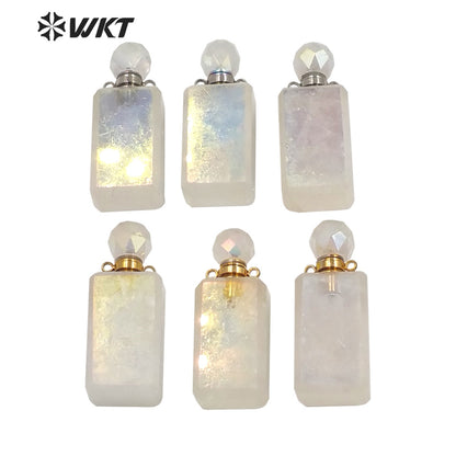 WT-P1651 Long Square Aura Crystal Quartz Stone Perfume Bottle Pendant for Necklace Design Women Wedding Anniversary Gift Pendant