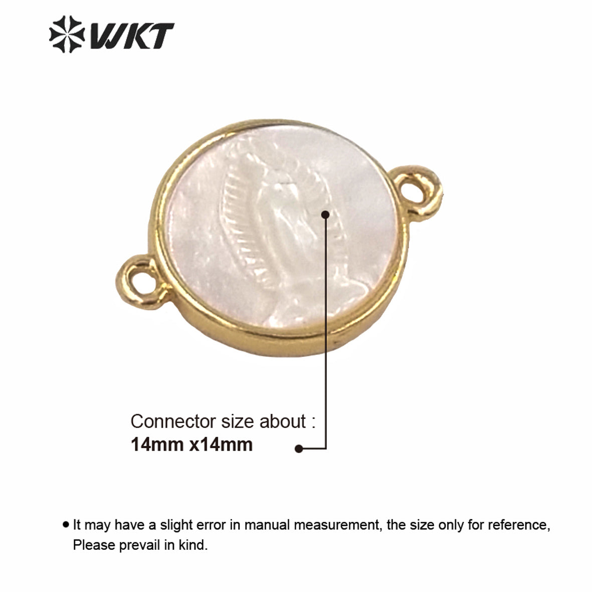 WT-MP169 Wholesale Gold Bezel MOP Jesus Mother Virgin Mary Pendant Gold Bezel Double Loops MOP Shell Mary Connectors Pendant