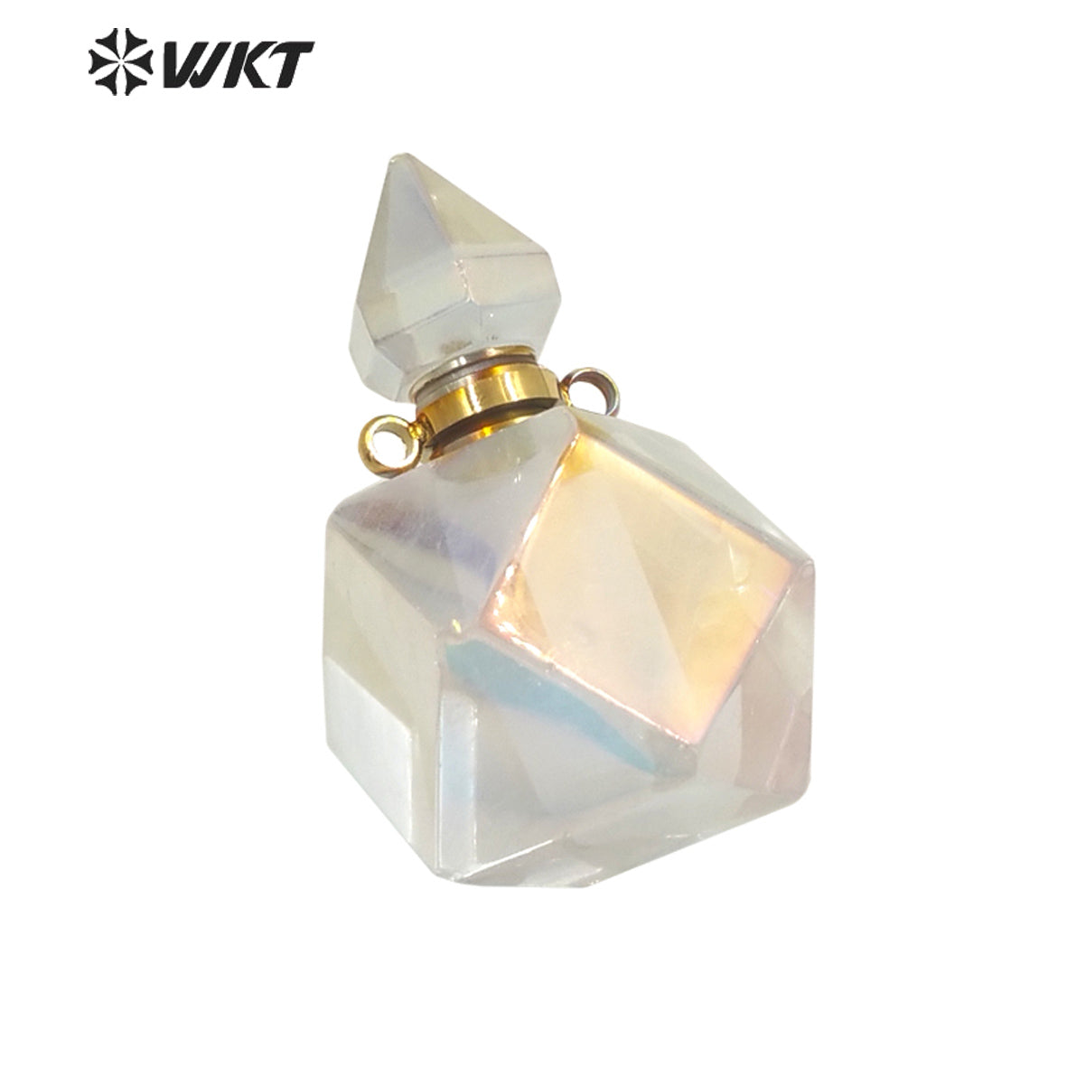 WT-P1696 WKT New Color Fashion Stainless Steel Jewelry Accessory Parts Natural Diamond Faceted Cut Aura Crystal Perfume Bottle