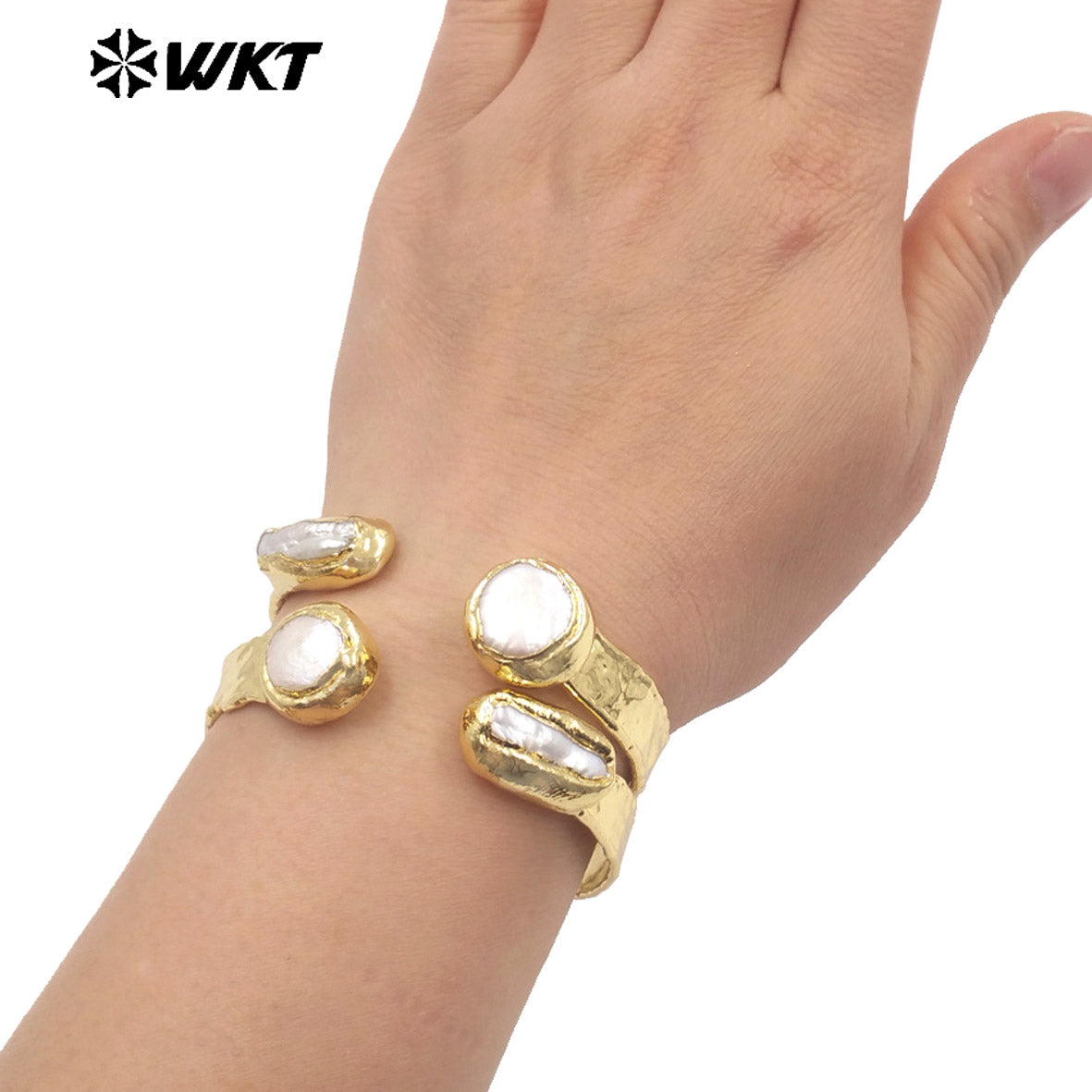 MPB129 Newest Luxury Gold Electroplated Round And Rectangle Natural Freshwater Pearl Bangles For Women Daily Wearing Jewelry