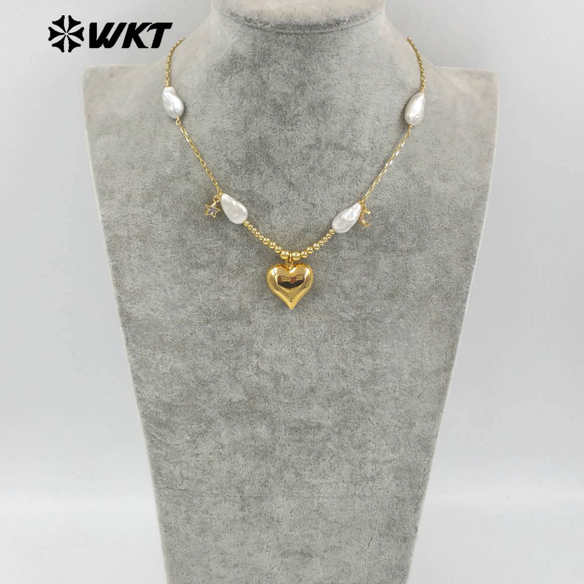 WT-JN320 New Sales Natural Freshwater Pearl Necklace With Gold Plated Heart Moon Star Charms Beautiful Jewelry Romantic Style