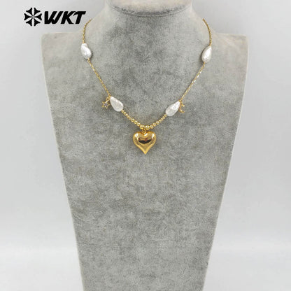 WT-JN320 New Sales Natural Freshwater Pearl Necklace With Gold Plated Heart Moon Star Charms Beautiful Jewelry Romantic Style