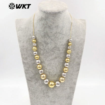 WT-JFN17 Have a Sense of Hierarchy 18K Real Gold Plated Round Brass Beads Chain Connect Statement Beads Necklace