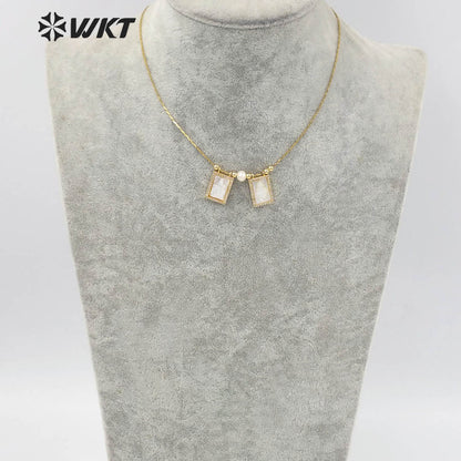WT-JN137 Super Hot White Mother of Pearl Carved Saint Mary Heart Charm Necklace Gold Double White Shell Mary Christian Necklace