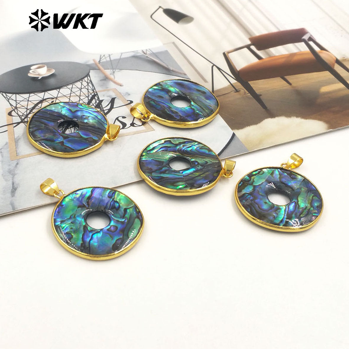 WT-JP406 Beautiful Fashion Abalone Shell Gold Plated Pendant With Round Hole for Women Jewelry Design Accessories High Quality