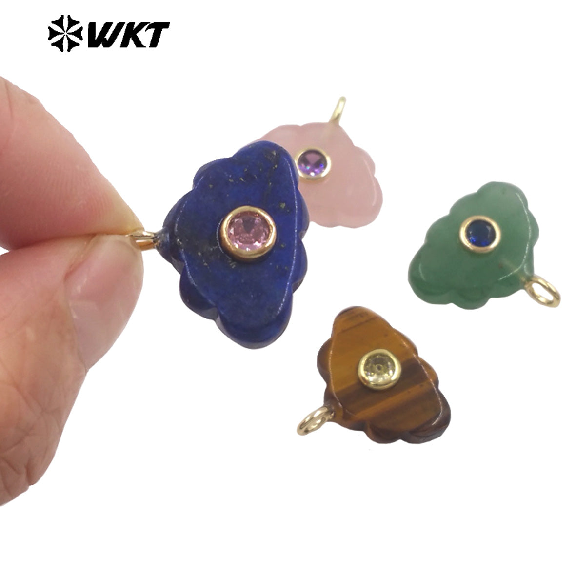 WT-P2135 Lovely Design Multi Colors Zircon And Natural Gemstones Cloud Shape Pendants As Necklace Earrings Making Findings