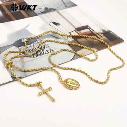 WT-JFN53 Top Fashion Gold Electroplated Chain With Brass And Zircon Cross Religious Little Charms Metal Women Necklace