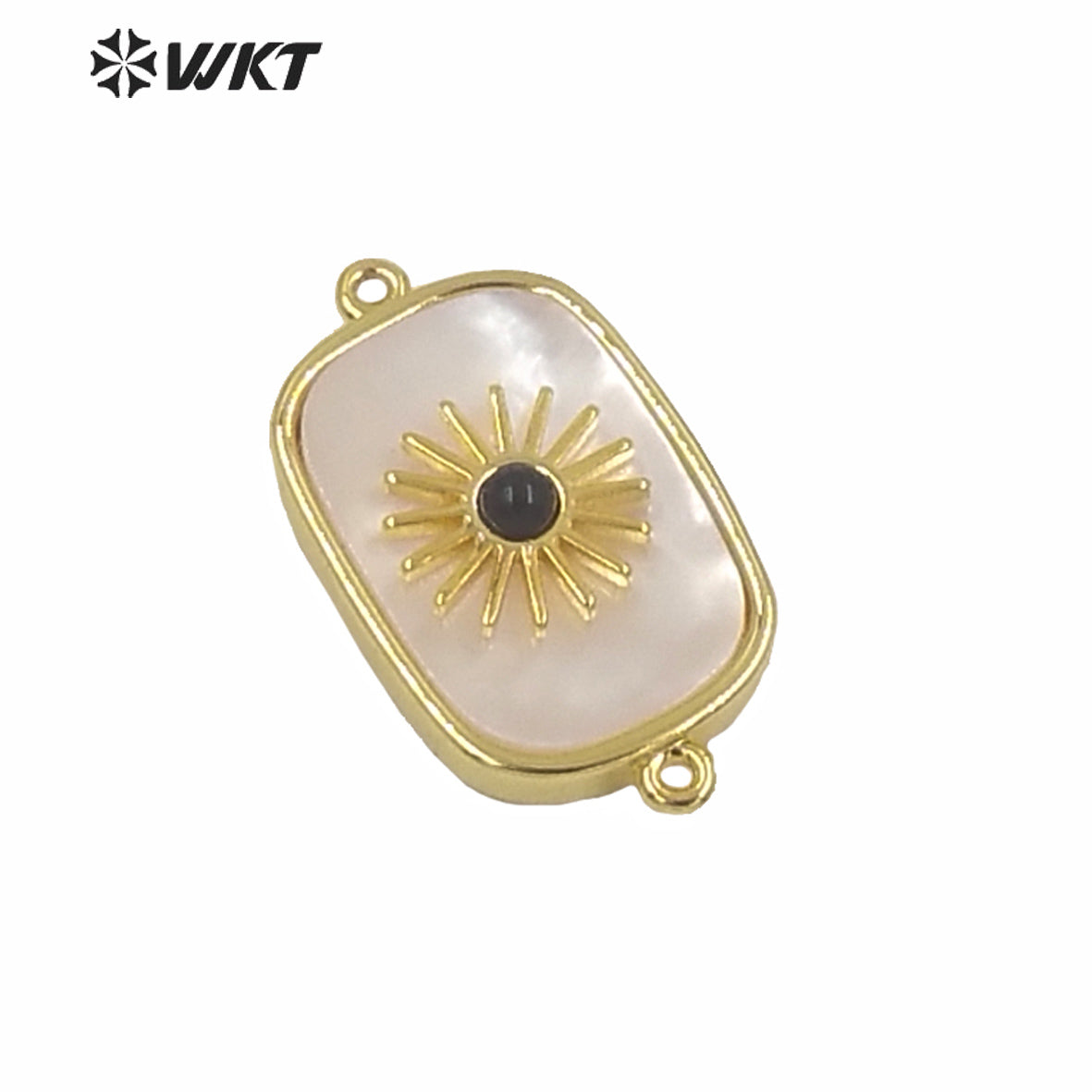 WT-C297 Newest Design High Polish Surface Natural Stone Double Loops Connectors Women Gold Bezel Precious Stone Connectors