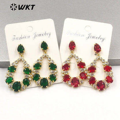 WT-ME087 Wholesale Fashion Micropaved Setting Cubic Zircon Dangle Earrings Studs 18k Real Gold Plated Teardrop Women Earrings
