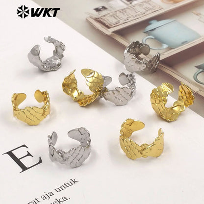 WT-MR047 Top Fashion Yellow Brass Gold Silver Plated Fish Shape Metal Adjustable Size Ring For Women Daily Wearing Jewelry