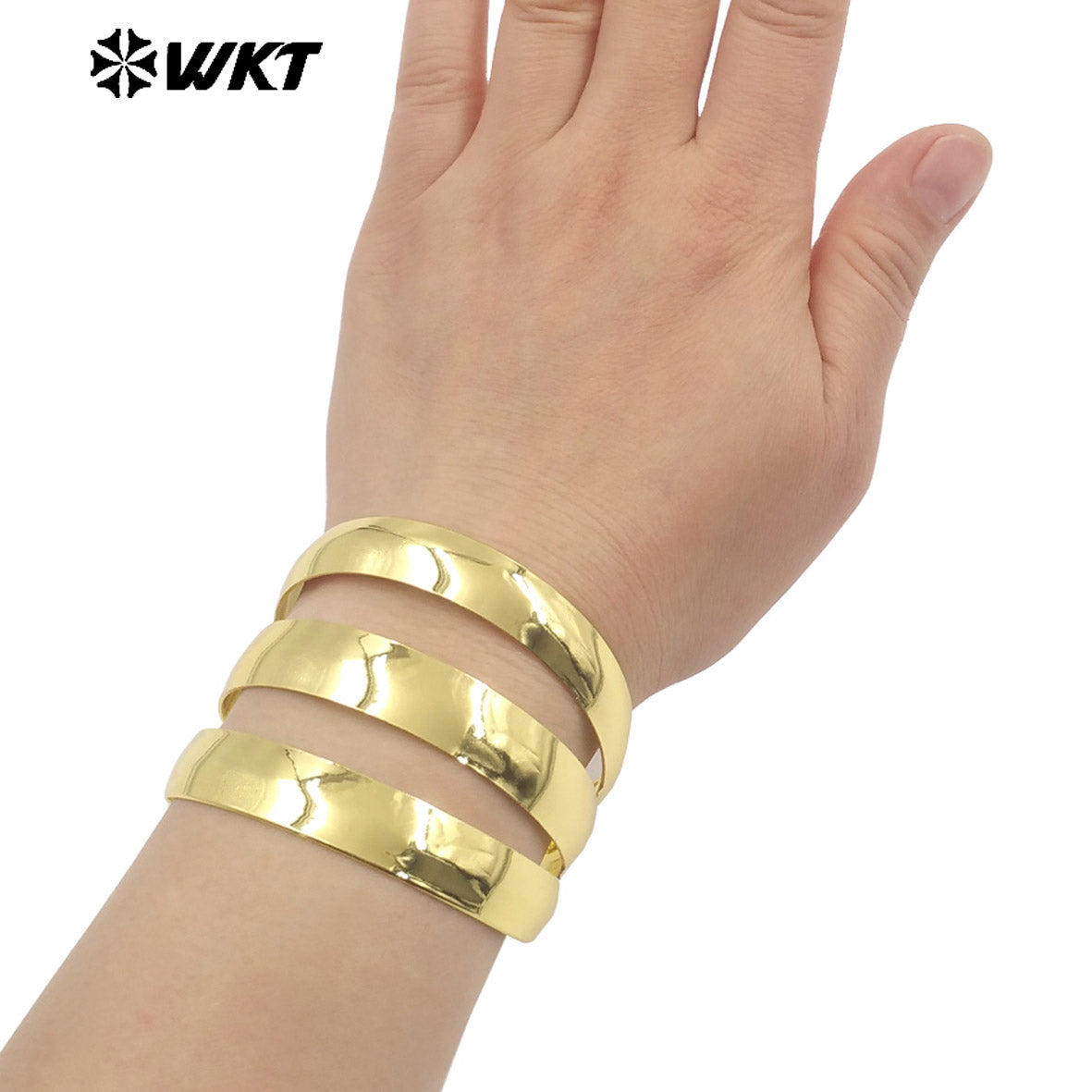 WT-JF357 High Quality 18K Gold Plated Big Bangle Three Layers Design Yellow Brass Resist Tarnishable Ladies Fashion Jewelry