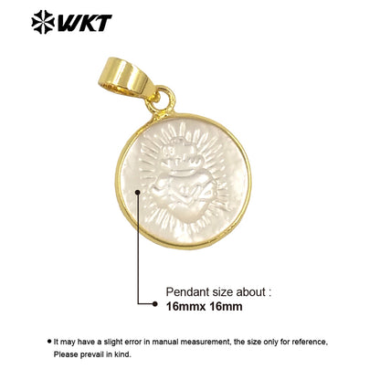 WT-JP374 Trendy Hot Handmade Carved Mother of Pearl Shell Carved the Heart of Saint Mary Pendants for Friend Gift Jewelry