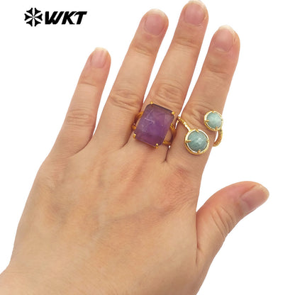 WT-R529 WKT New Design Gorgeous Natural Faceted Gemstone Claw Setting Square Amethyst Stone Anniversary Women Ring