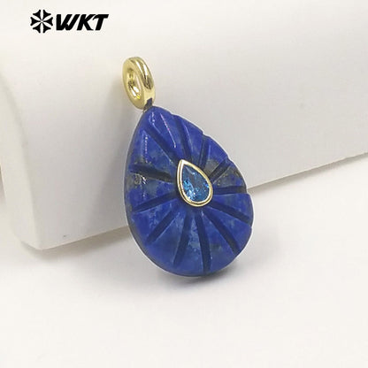 WT-P2142 Simple Fashionable Style Natural Gemstones Setting In Zircon Waterdrop Shape Pendant As Female Necklace Findings
