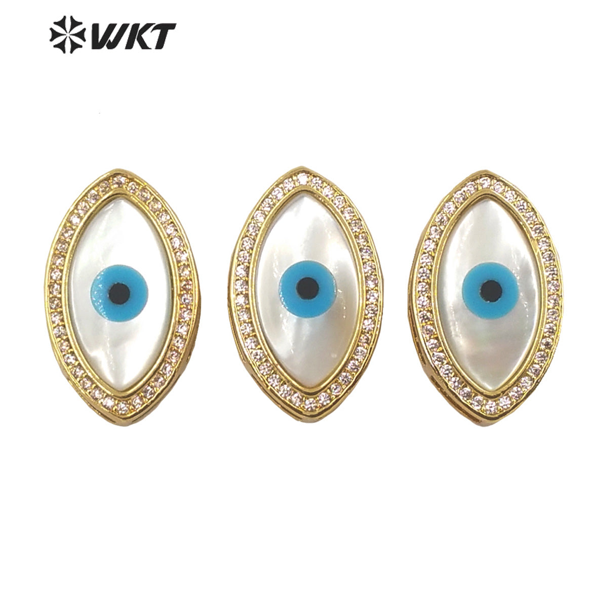 WT-MP203 WKT Exclusive Fashion 18k Real Gold Plated Micro Pave Cubic Zircon Setting White Shell Eye Pendant in Horseeye Shape