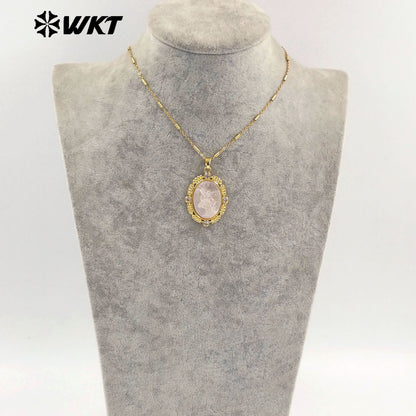 WT-JN274 Gorgeous New Design Elegant 18K Gold Bezel Setting Christian Religious Guardian Angel Shell Necklace