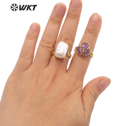 WT-R484 WKT Fashion Design Trendy Gift for Women Colorful Flower Shaped High Quality Gorgeous Natural Gemstone Stone Ring
