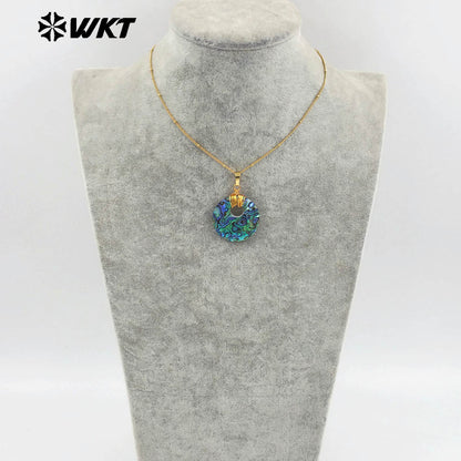 WT-JN300 New Design 18K Gold Plated Abalone Shell Ocean Style Round Pendant Necklace Suitable for Beach and Party Decoration