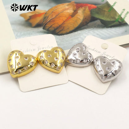 WT-ME114 Sweet Girl Heart Shaped Zircon Lovely Earrings Brass Exquisite Crafts for Women As Daily Decorations and Special Gifts