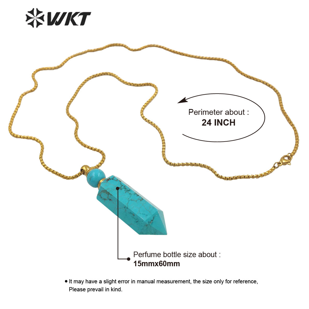 WT-N1271 Wholesale Popular Green Turquoise Perfume Bottle Necklace Precious Stone Made Energy Stone Bottle for Essential Oil