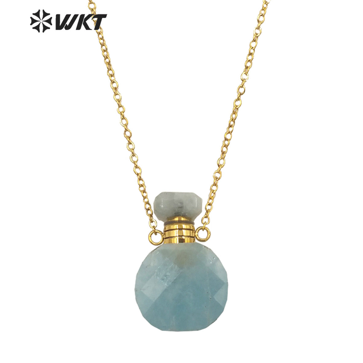 WT-N1456 New Design Double Faceted Natural Lapis Aquamarine Stone Perfume Bottle Necklace for Friend Gift Jewelry
