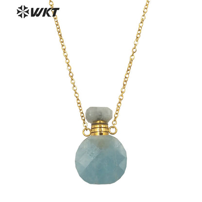 WT-N1456 New Design Double Faceted Natural Lapis Aquamarine Stone Perfume Bottle Necklace for Friend Gift Jewelry