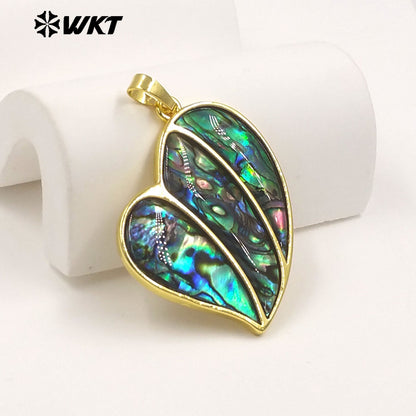 WT-JP515 Interesting Lovely Natural Abalone Shell Heart Shape Gold Charms Pendants For Women Earrings Jewelry Gift Design
