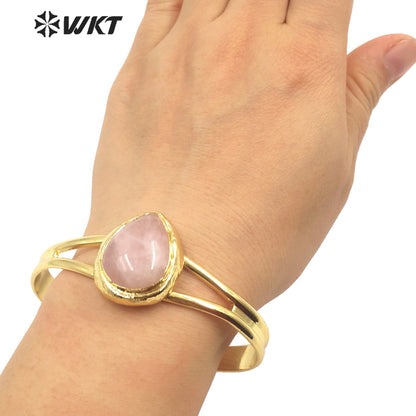 WT-B610 High Quality Charming Multicolor Gemstone Bangles Opening Adjustable Bangles 18k Gold Plated Natural Stone Bangles