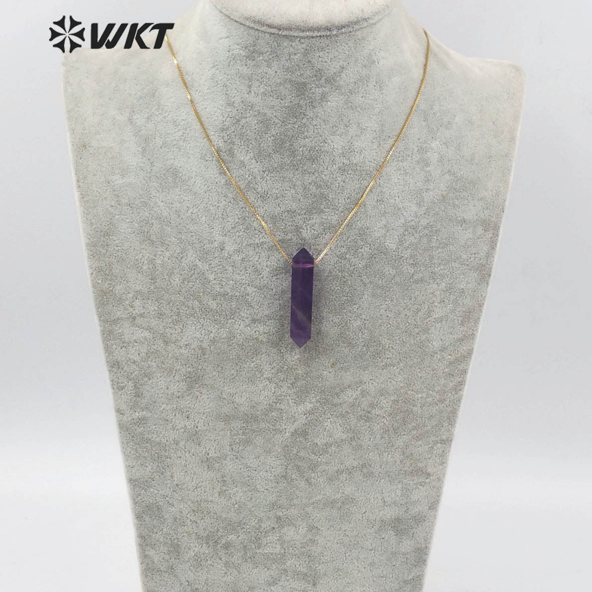 WT-N1306 New Fashion Gold Adjustable Chain Thread Simple Elegant Rose Quartz Point Necklace Natural Double Point Quartz Necklace