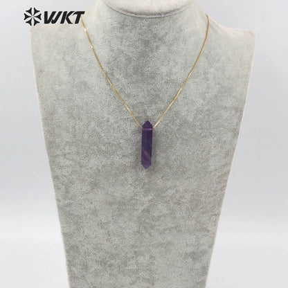 WT-N1306 New Fashion Gold Adjustable Chain Thread Simple Elegant Rose Quartz Point Necklace Natural Double Point Quartz Necklace