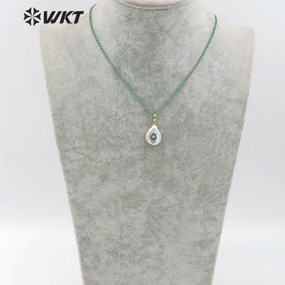 WT-MN952 Fashion Setting Irregular Shape Pearl with CZ Micro Pave Necklace Hot-sales Lady Natural Stones Necklace