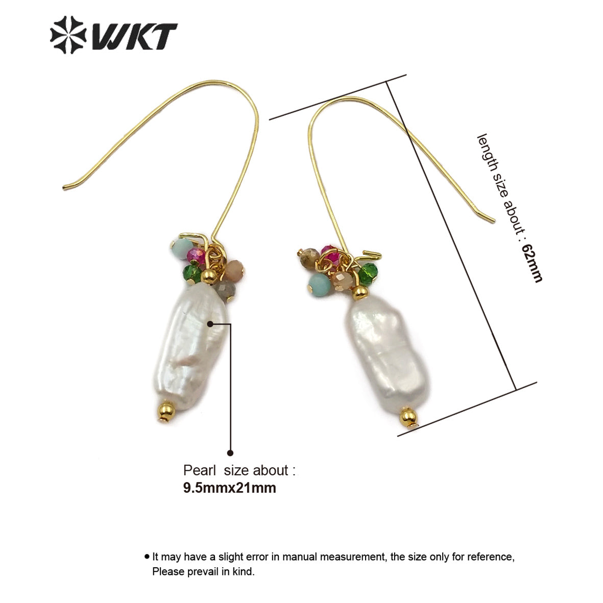 WT-E577 Hot-selling Natural Pearl Earring With Crystal Beads and Golden Bead Earrings Women Stylish Jewelry Earring
