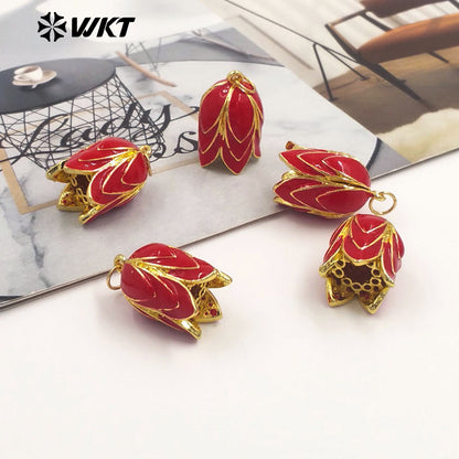 JFE150 Popular Sales Yellow Brass With Drop Oil Lovely Flower Shape Pendant For Jewelry Making Tiny Accessories Gold Plated