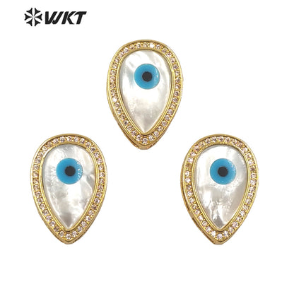 WT-MP205 Fashion Micro Pave CZ Setting Trim White Shell Eye Drop Pendants Elegant Gold Water Drop Jewelry Necklace Pendant