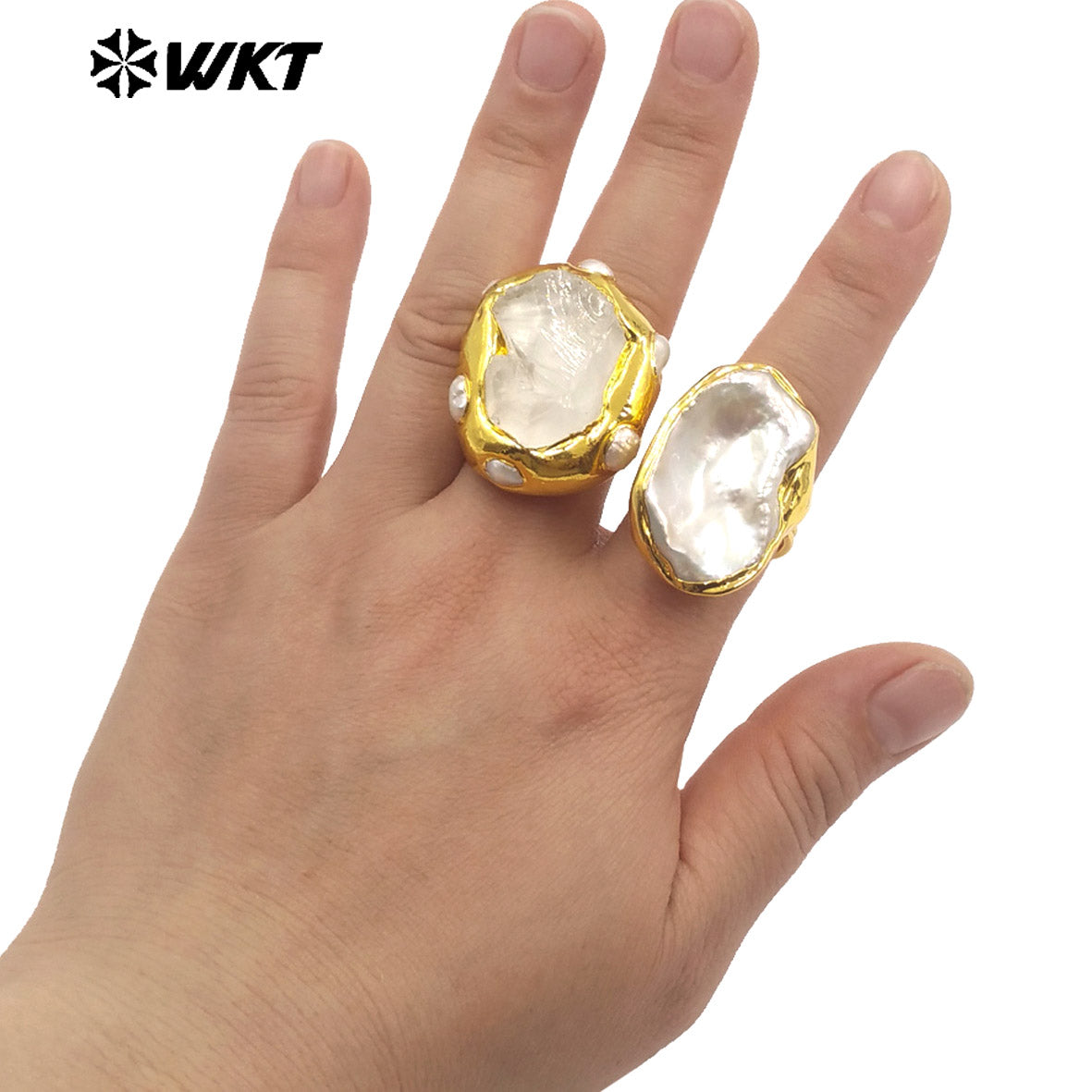 WT-MPR136 Boutique Gold Plated Ladies Jewelry Simple Design Natural Irregular Freshwater Pearl Rings For Daily Decoration