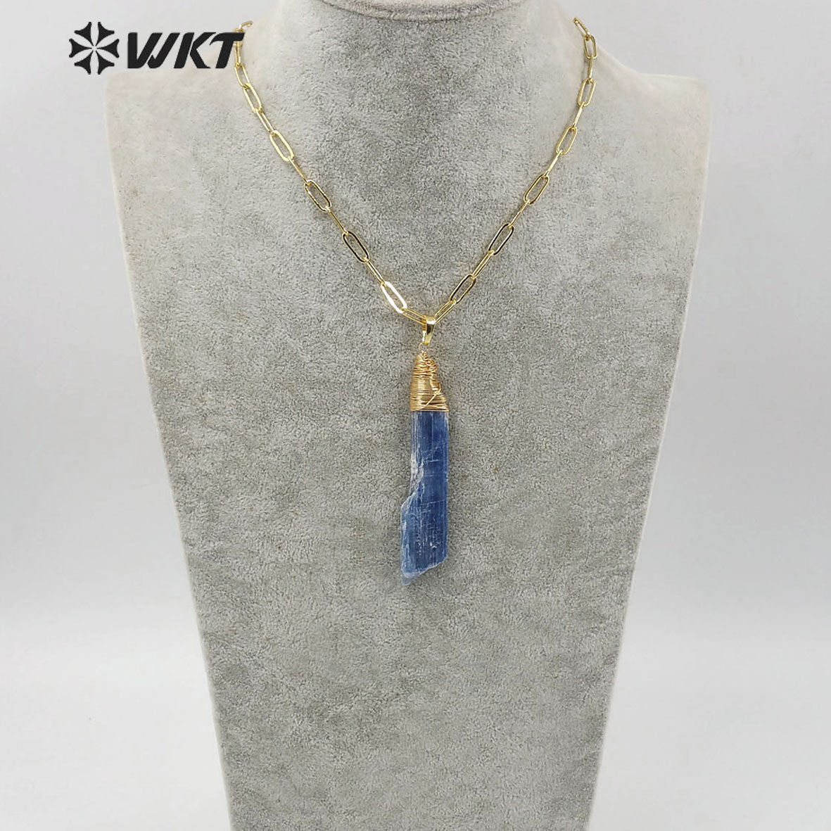 WT-N1221 Natural Blue Kyanite Necklace With Gold Plated Natural Stone Necklace Stylish Women Jewelry Blue Kyanite Necklace