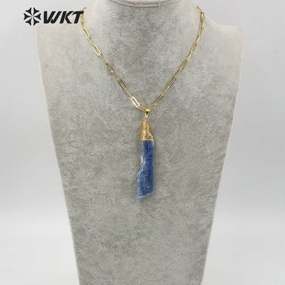 WT-N1221 Natural Blue Kyanite Necklace With Gold Plated Natural Stone Necklace Stylish Women Jewelry Blue Kyanite Necklace