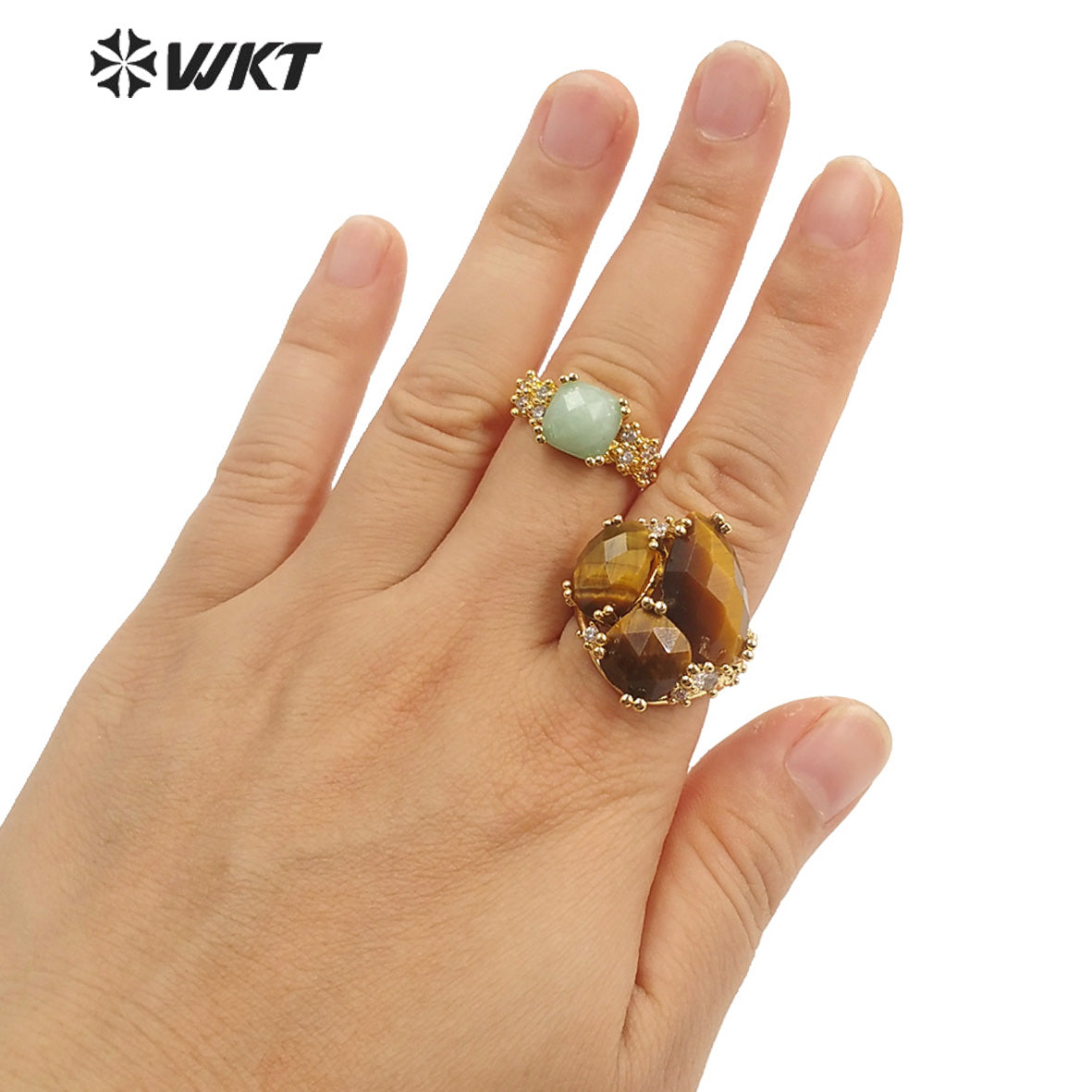 WT-R448 WKT Hot Design Triple Stone Ring for Women Party 18k Real Gold Plated Amethyst Precious Gemstone Ring for Birthday
