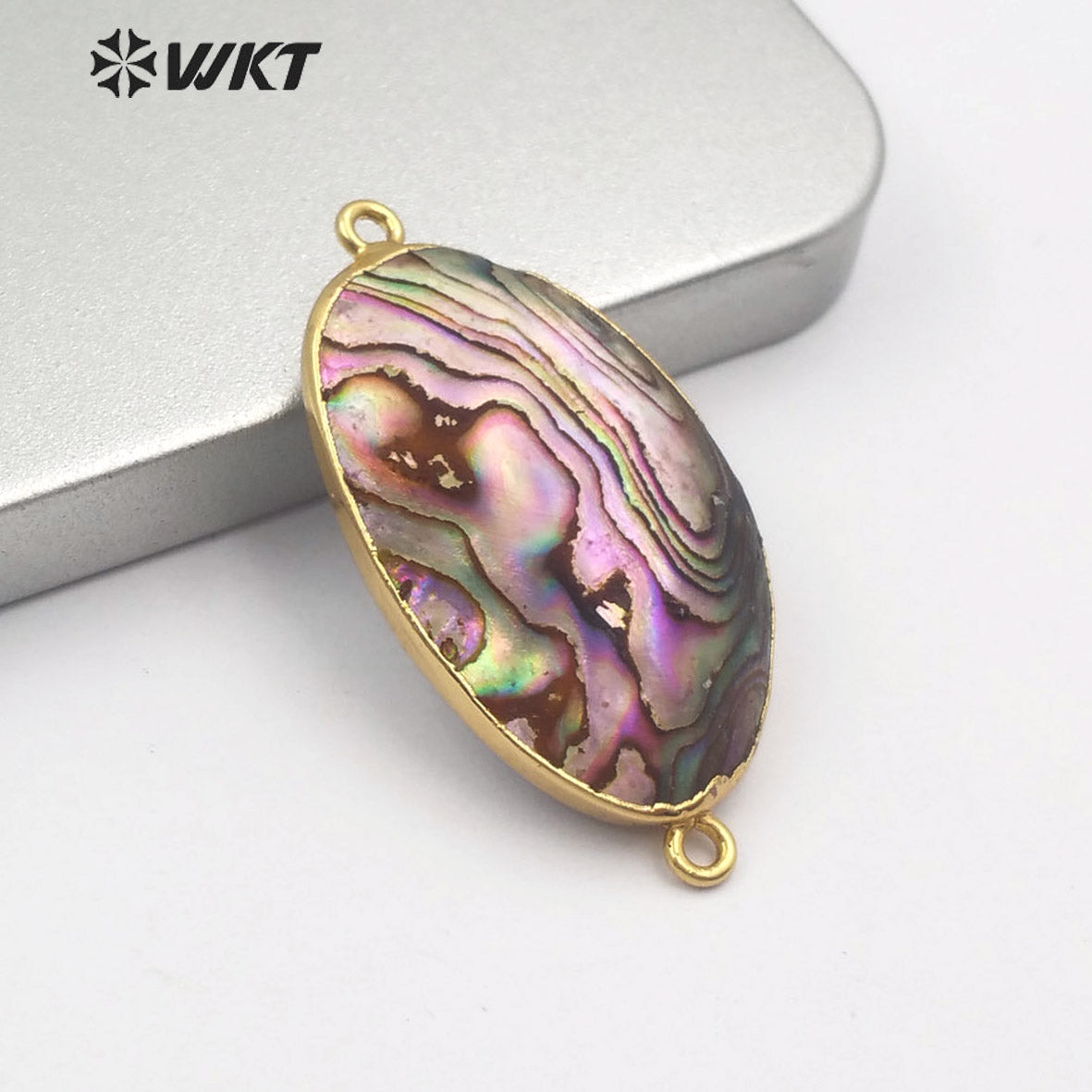 WT-C288 New Arrival Natural Abalone Shell Connector Double Hoops Connector Women Stylish Charm Jewelry Abalone Shell Pendant