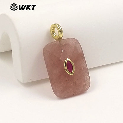 WT-P2139 Factory Wholesale Eye Shape Zircon And Natural Gemstones Square Faceted Pendants As Simple Style Jewelry Findings