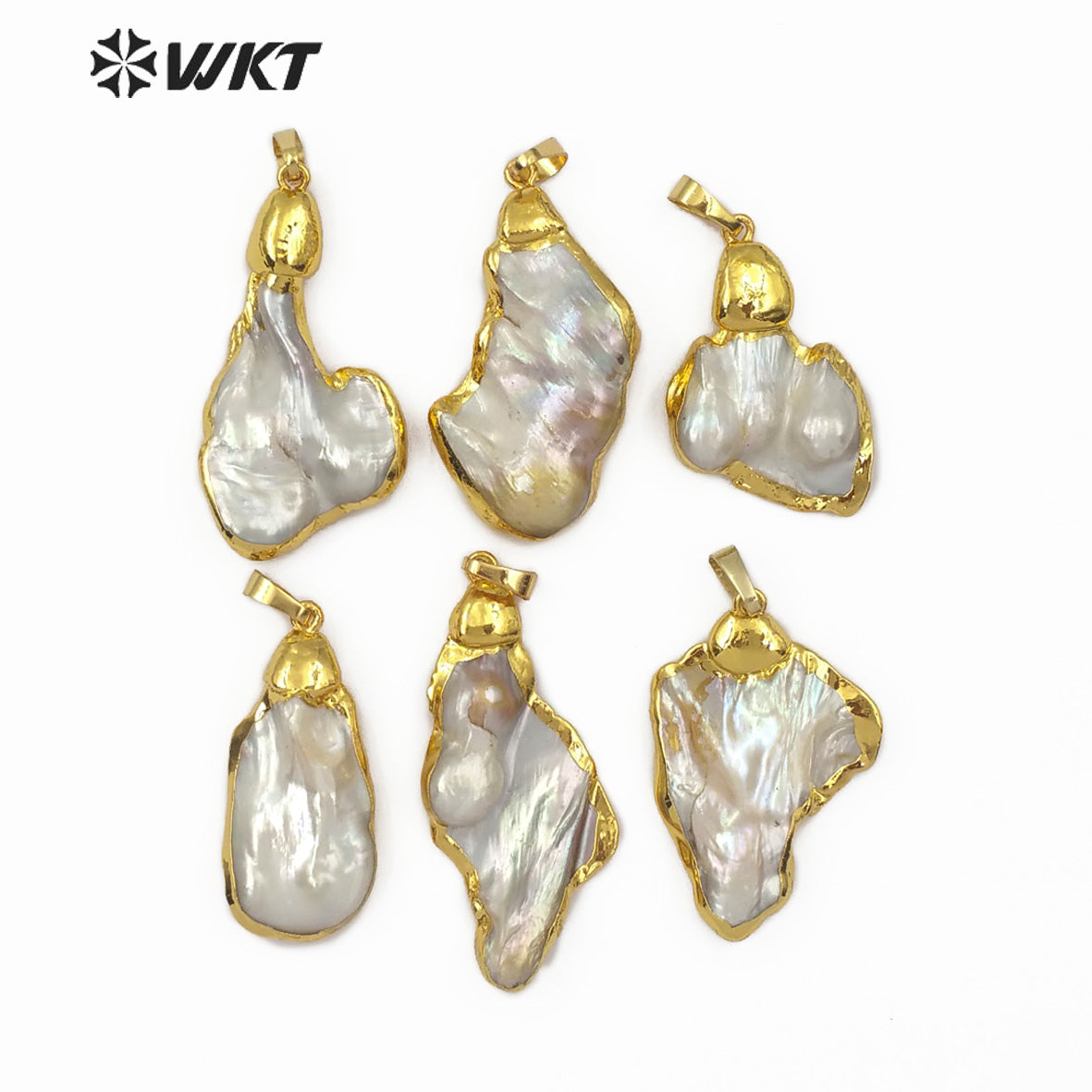 WT-JP104 Wholesale Women's Jewelry Natural Pearl Pendant Shape Specific Random Size Back 18K Gold Plated Pearl Pendant